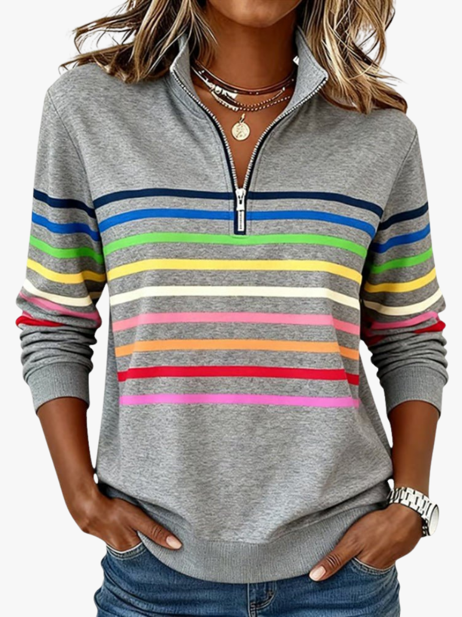 Elisse | Felpa a Righe con Mezza Zip