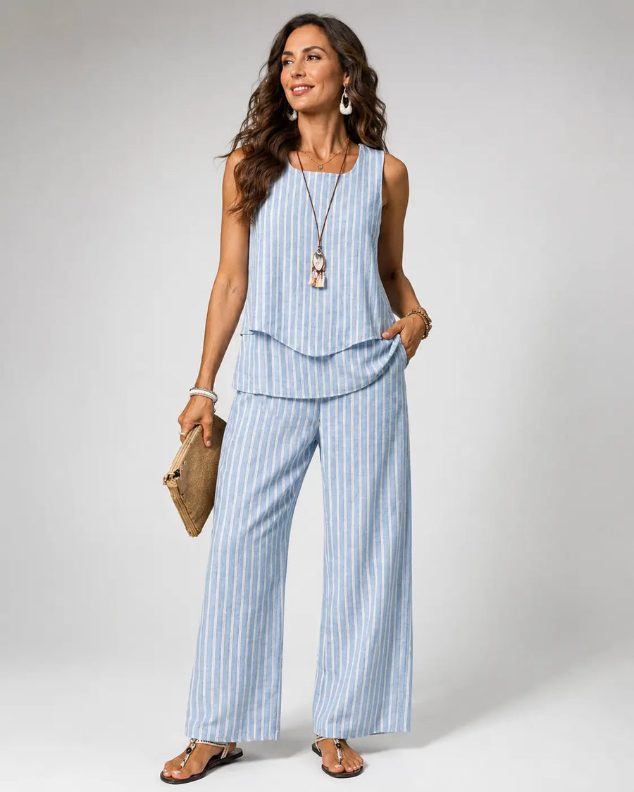 Iliana | Completo Due Pezzi a Righe Mediterranee