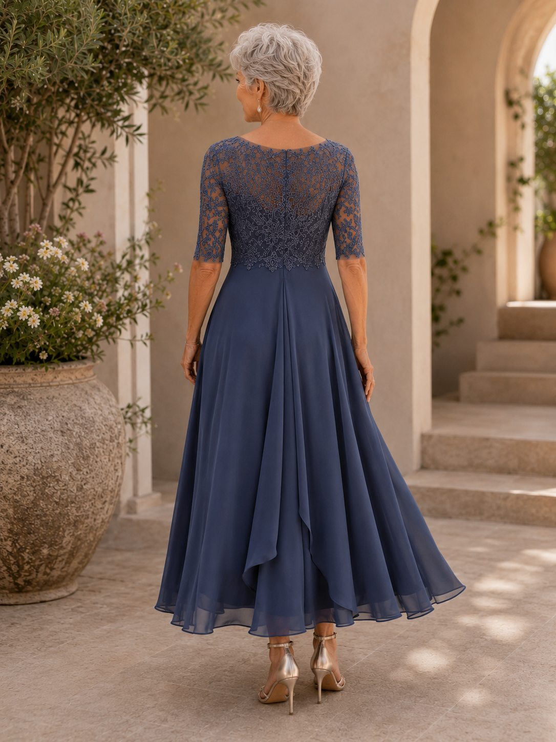 Santina | Abito Elegante in Pizzo e Chiffon