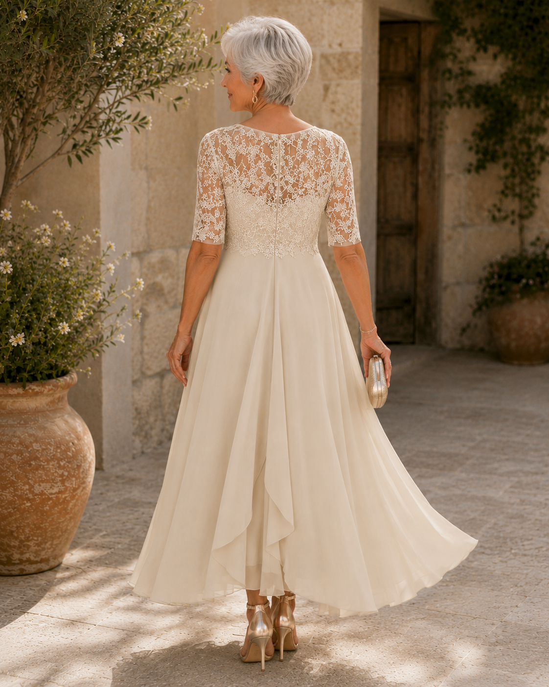 Santina | Abito Elegante in Pizzo e Chiffon