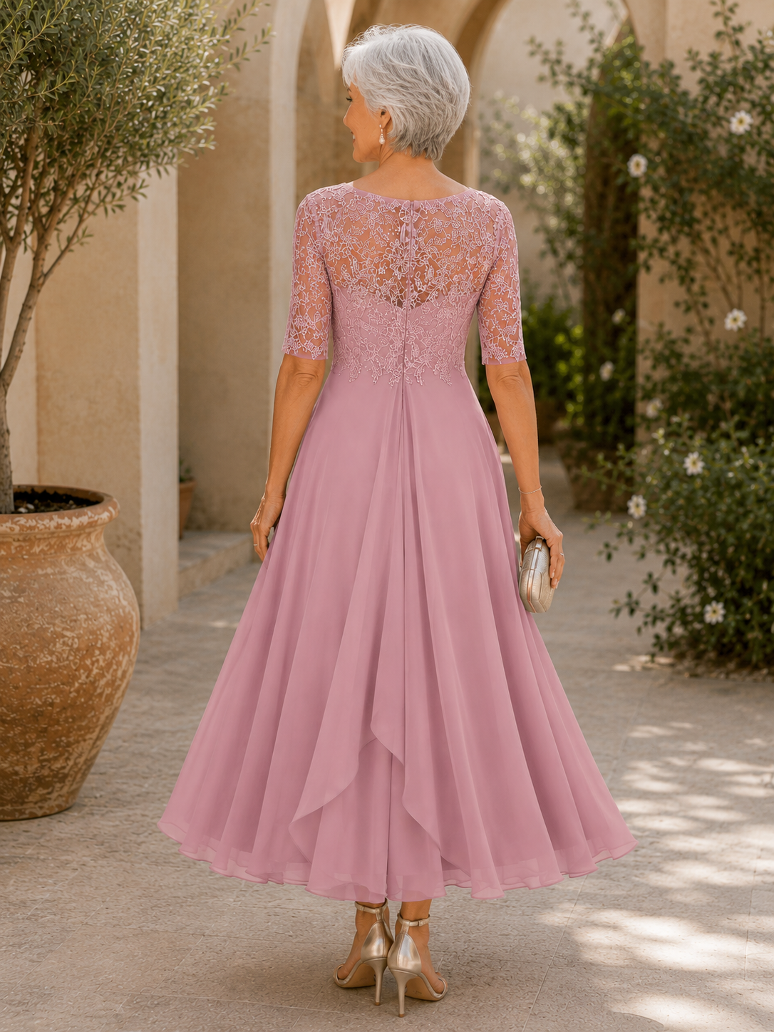 Santina | Abito Elegante in Pizzo e Chiffon