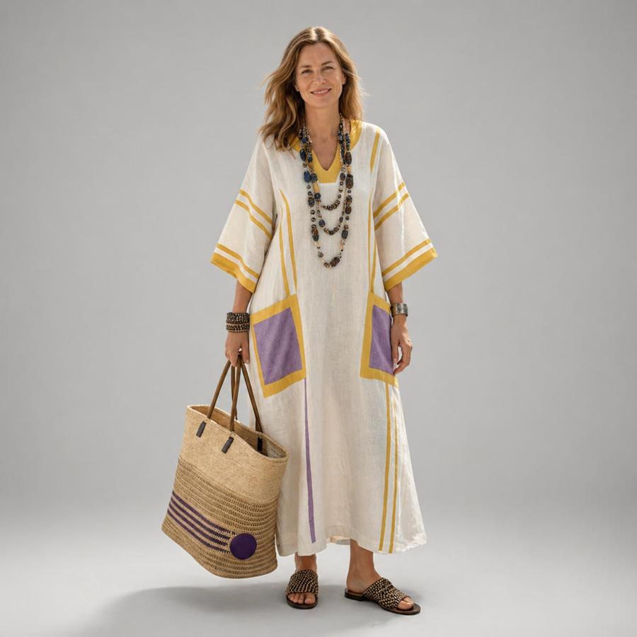 Zafira | Vestito Maxi a Manica Corta con Collo a V e Tasche