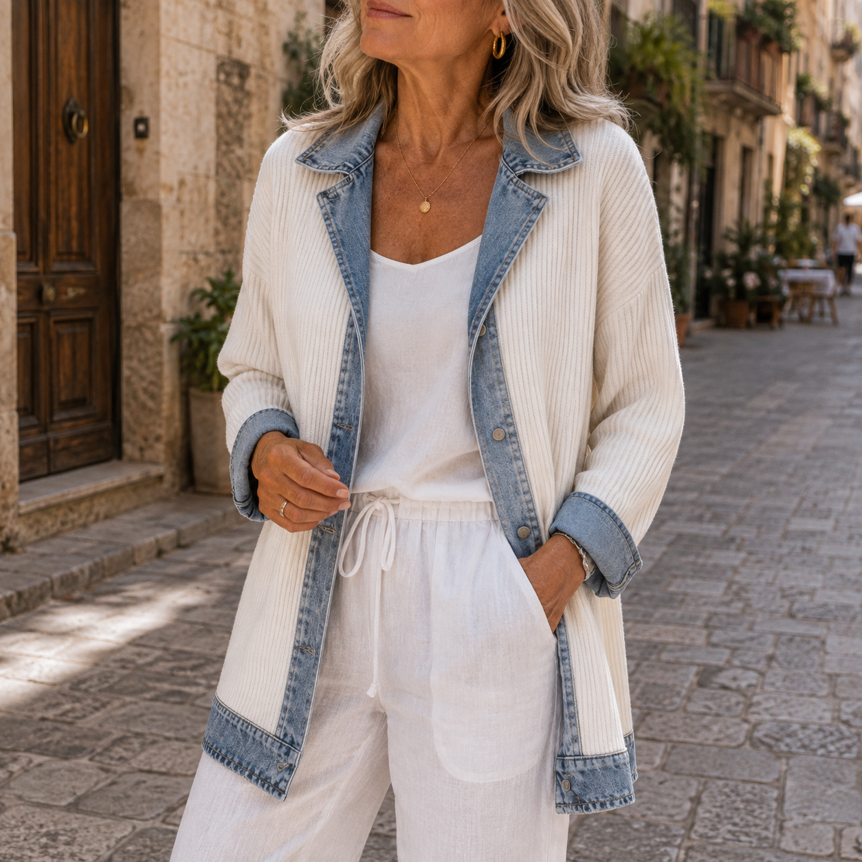 Mia | Giacca in Maglia con Dettagli Effetto Denim