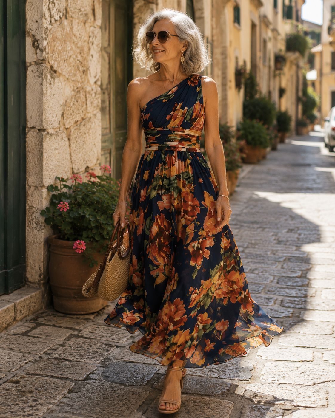 Janna | Abito Lungo Monospalla Floreale