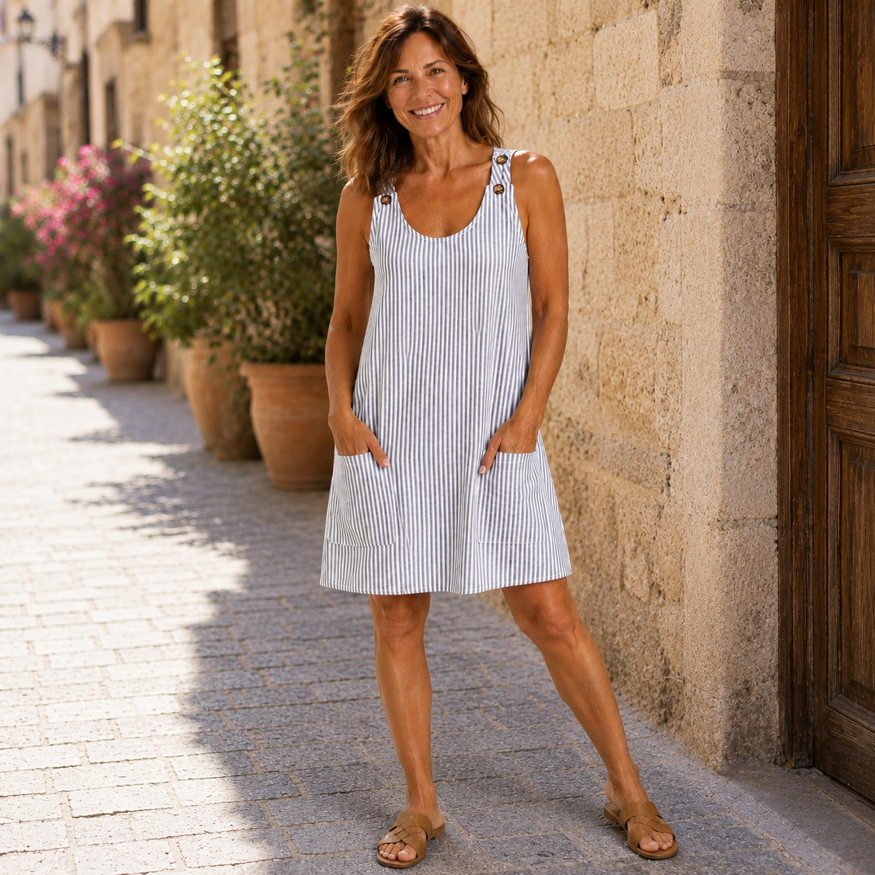 Rebecca | Abito Corto a Righe con Bretelle