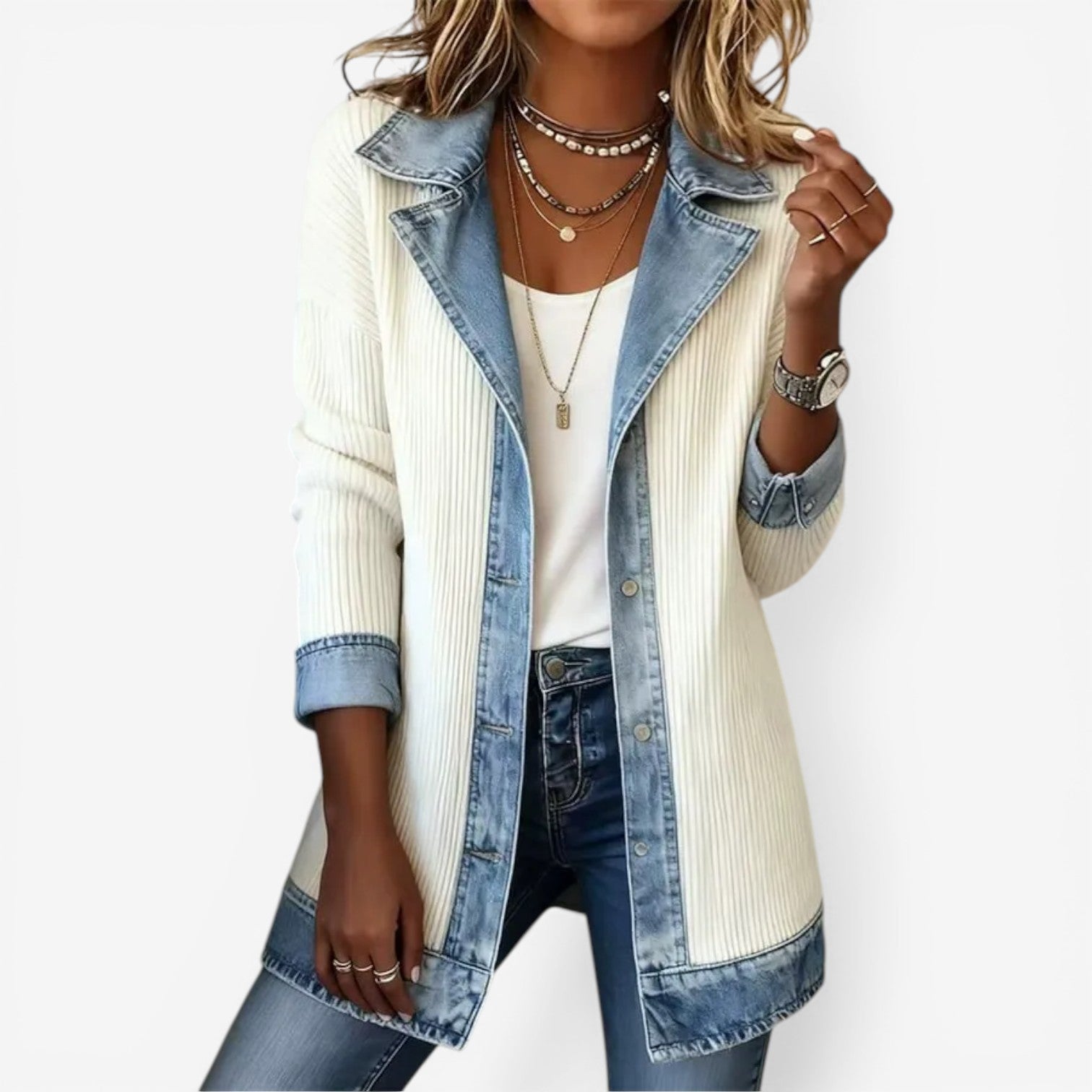 Mia | Giacca in Maglia con Dettagli Effetto Denim