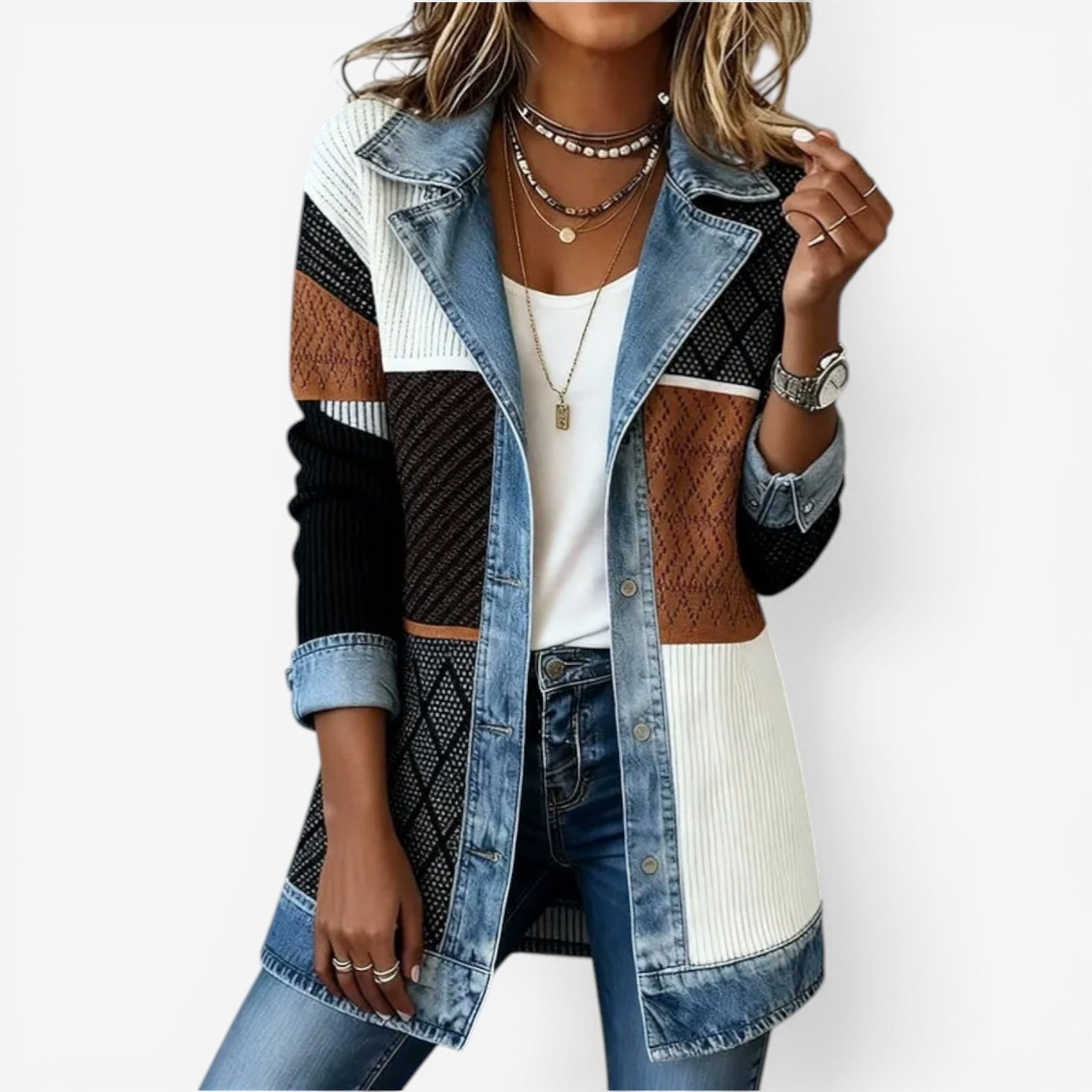 Mia | Giacca in Maglia con Dettagli Effetto Denim