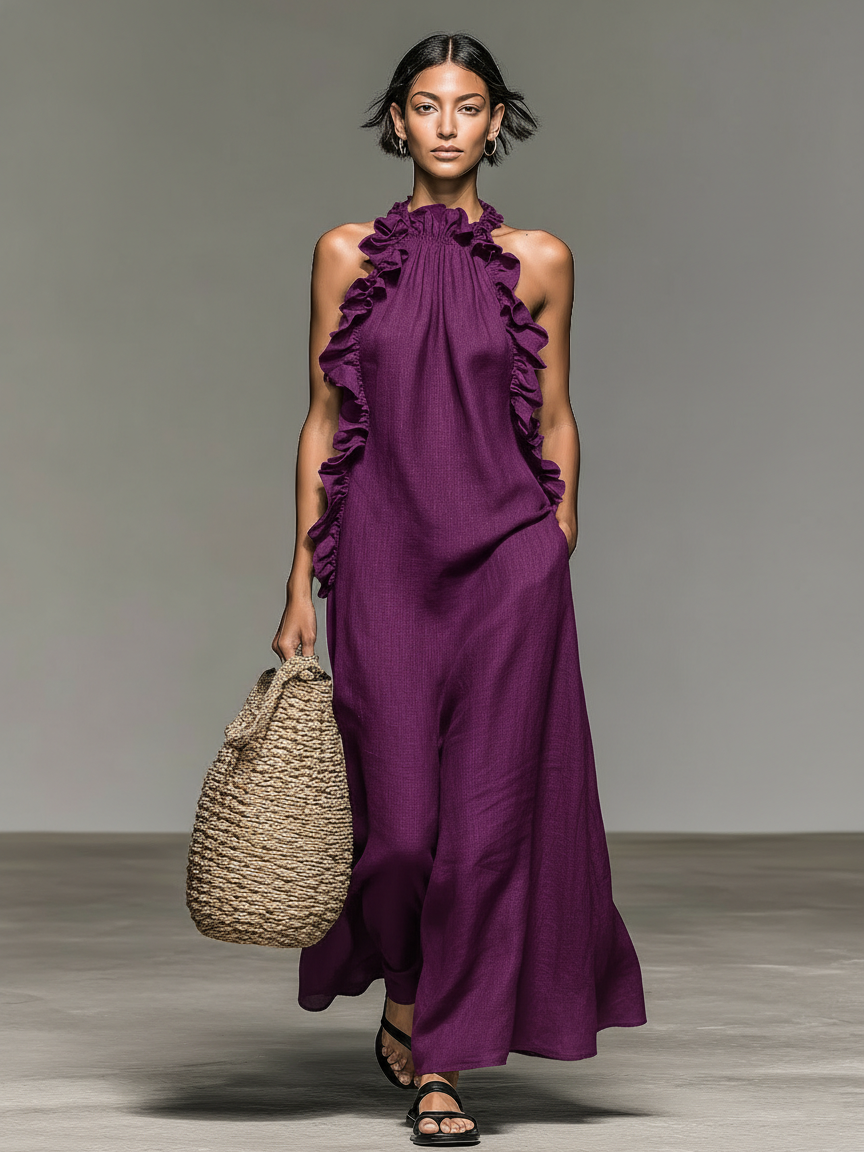 Gina | Abito Maxi con Volant Eleganti