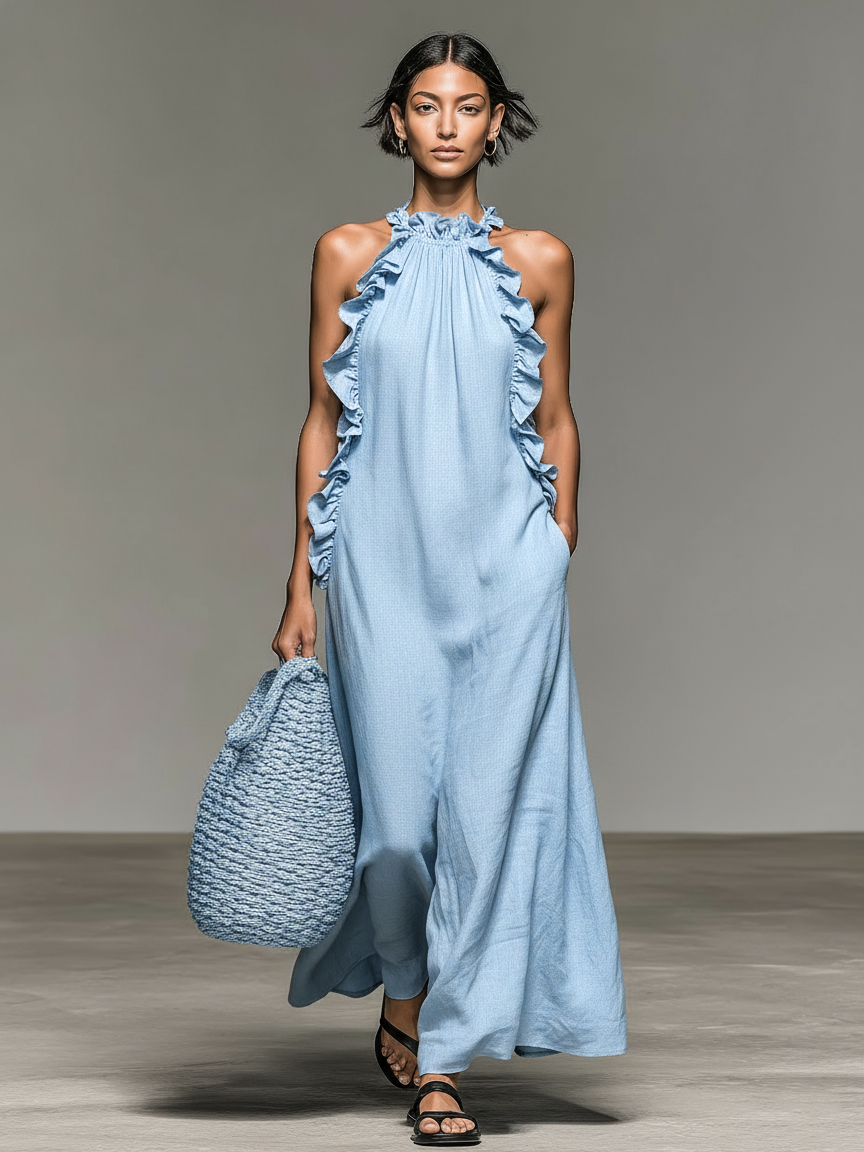 Gina | Abito Maxi con Volant Eleganti