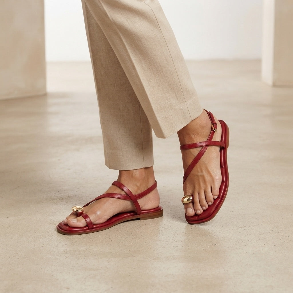 Adelia | Sandali Flat con Anello Decorativo