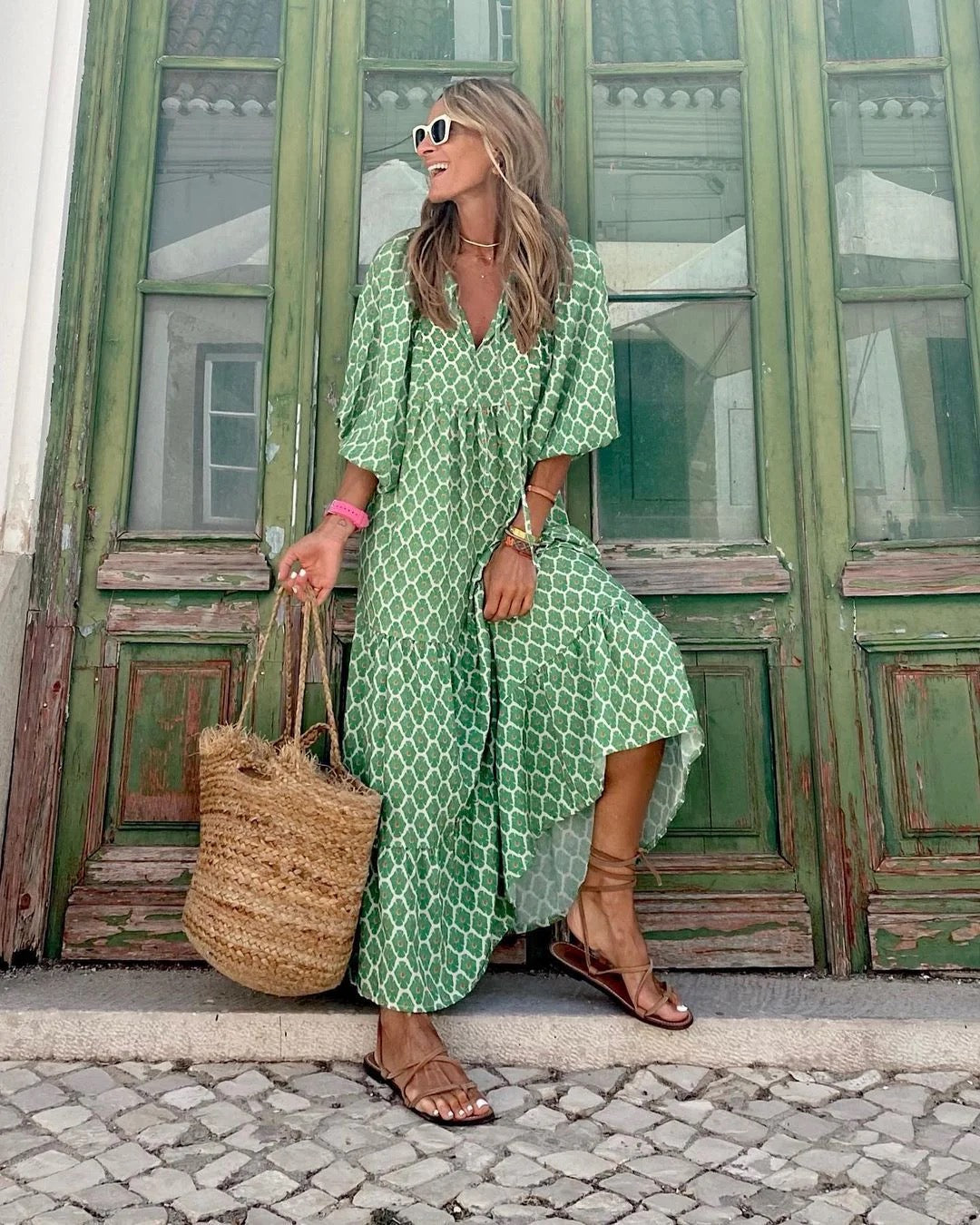 Vanessa | Abito Lungo Boho Fantasia Geometrica