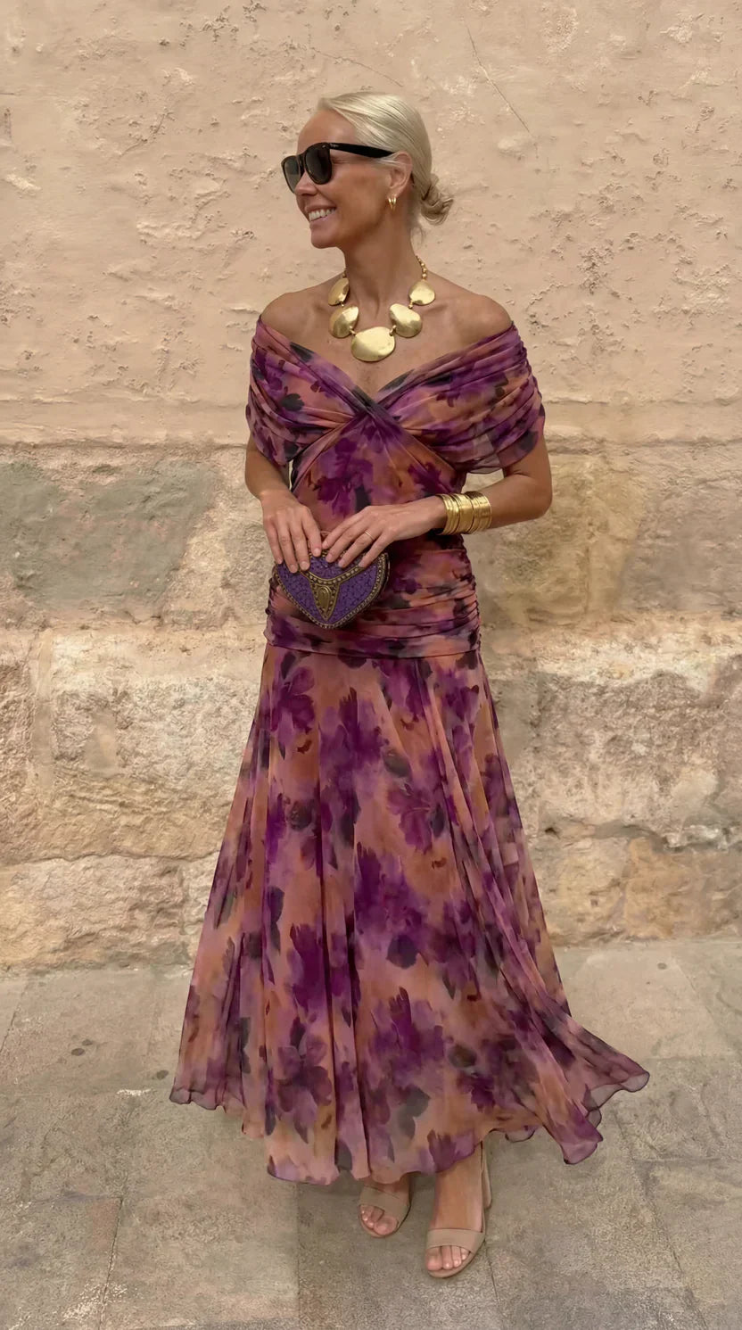 Sidonia | Abito Midi Floreale con Scollo Bardot