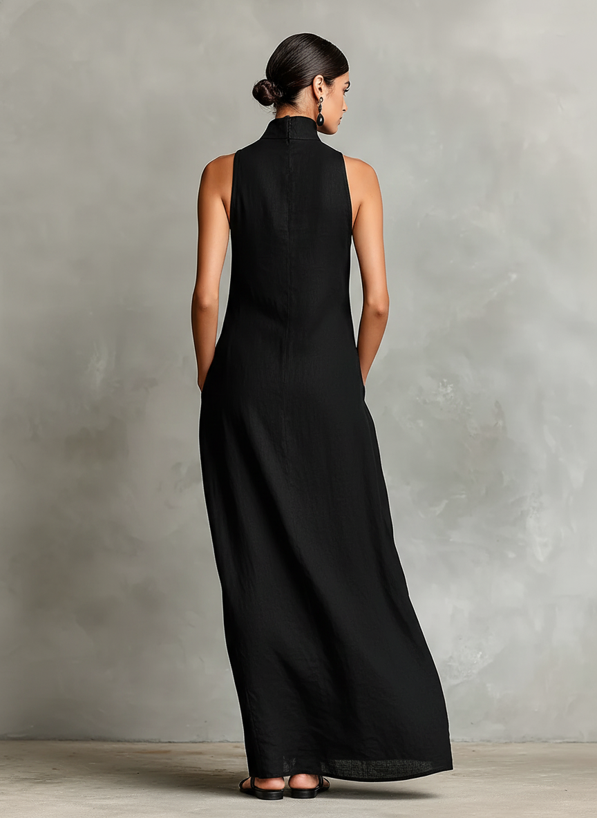 Fatima | Abito Maxi Minimalista con Collo Alto