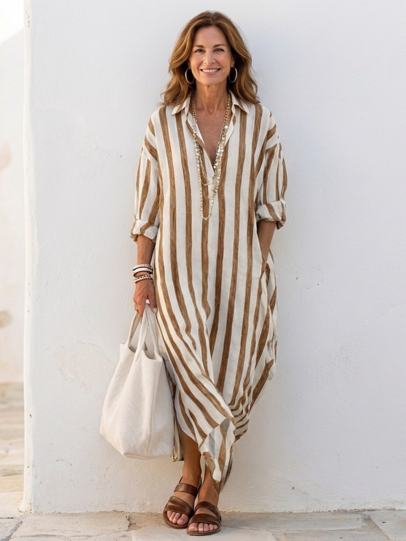 Naomi | Vestito Camicia Midi a Manica Lunga a Righe