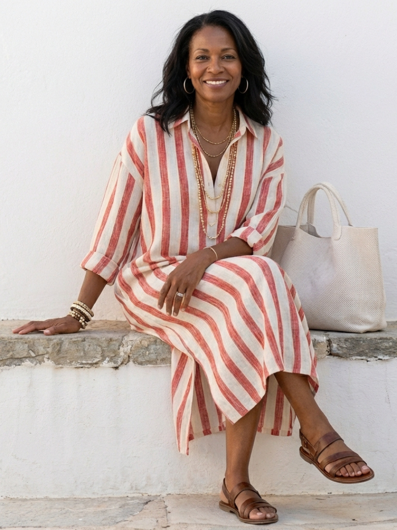 Naomi | Vestito Camicia Midi a Manica Lunga a Righe
