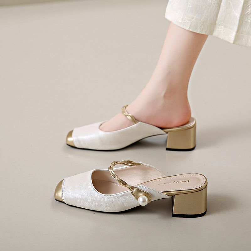Haide | Mules con Perla e Punta Quadrata
