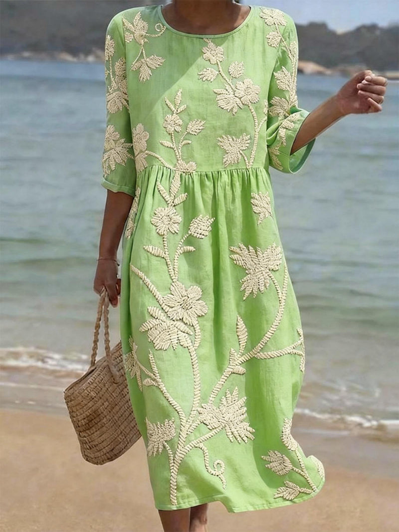 Letizia | Abito Lungo da Mare con Ricamo Floreale