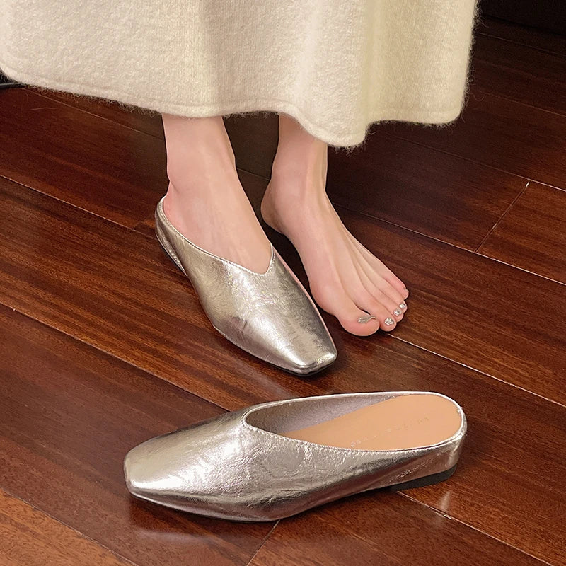 Beatrice | Mules Metallizzate a Punta Quadrata