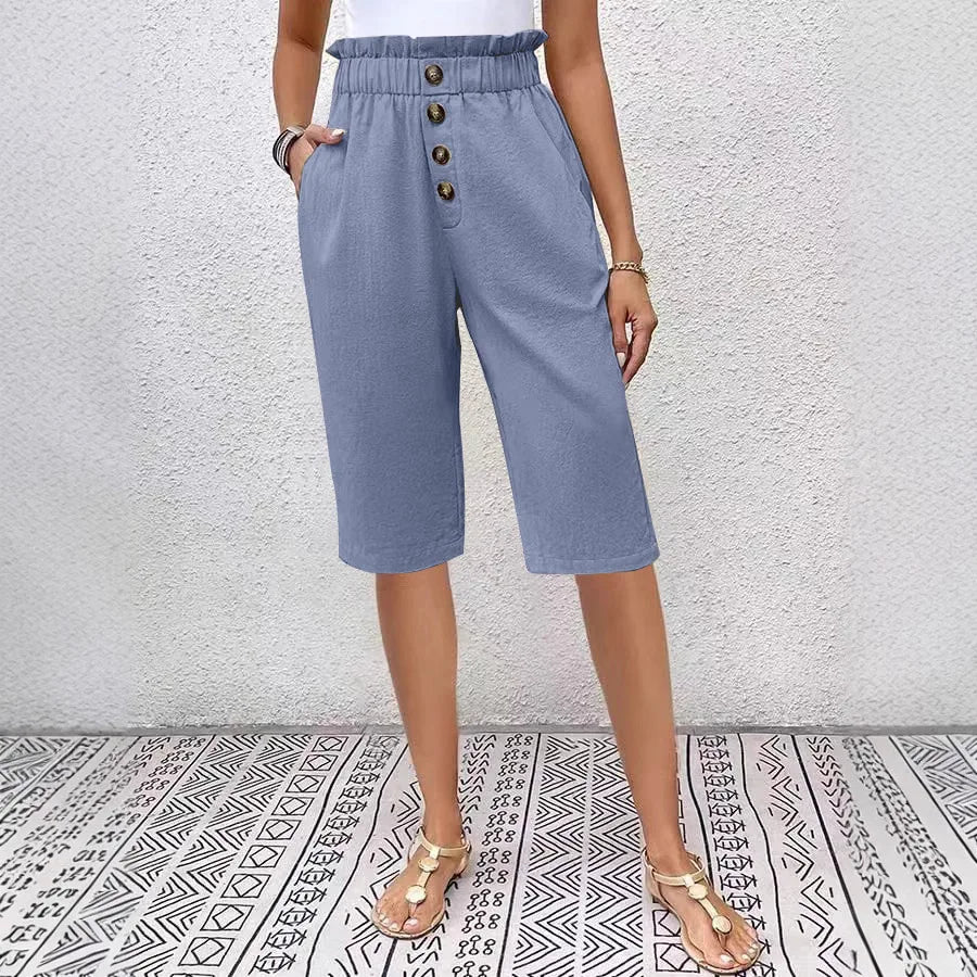 Éloane | Bermuda bottonato in lino-cotone