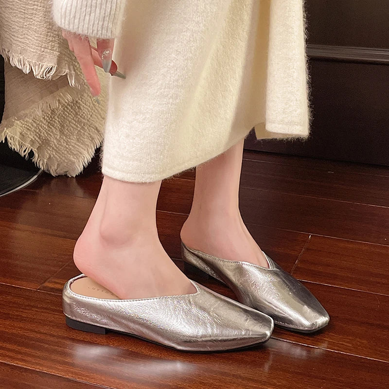 Beatrice | Mules Metallizzate a Punta Quadrata