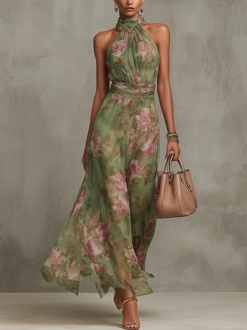 Isotta | Abito Lungo Floreale Halter