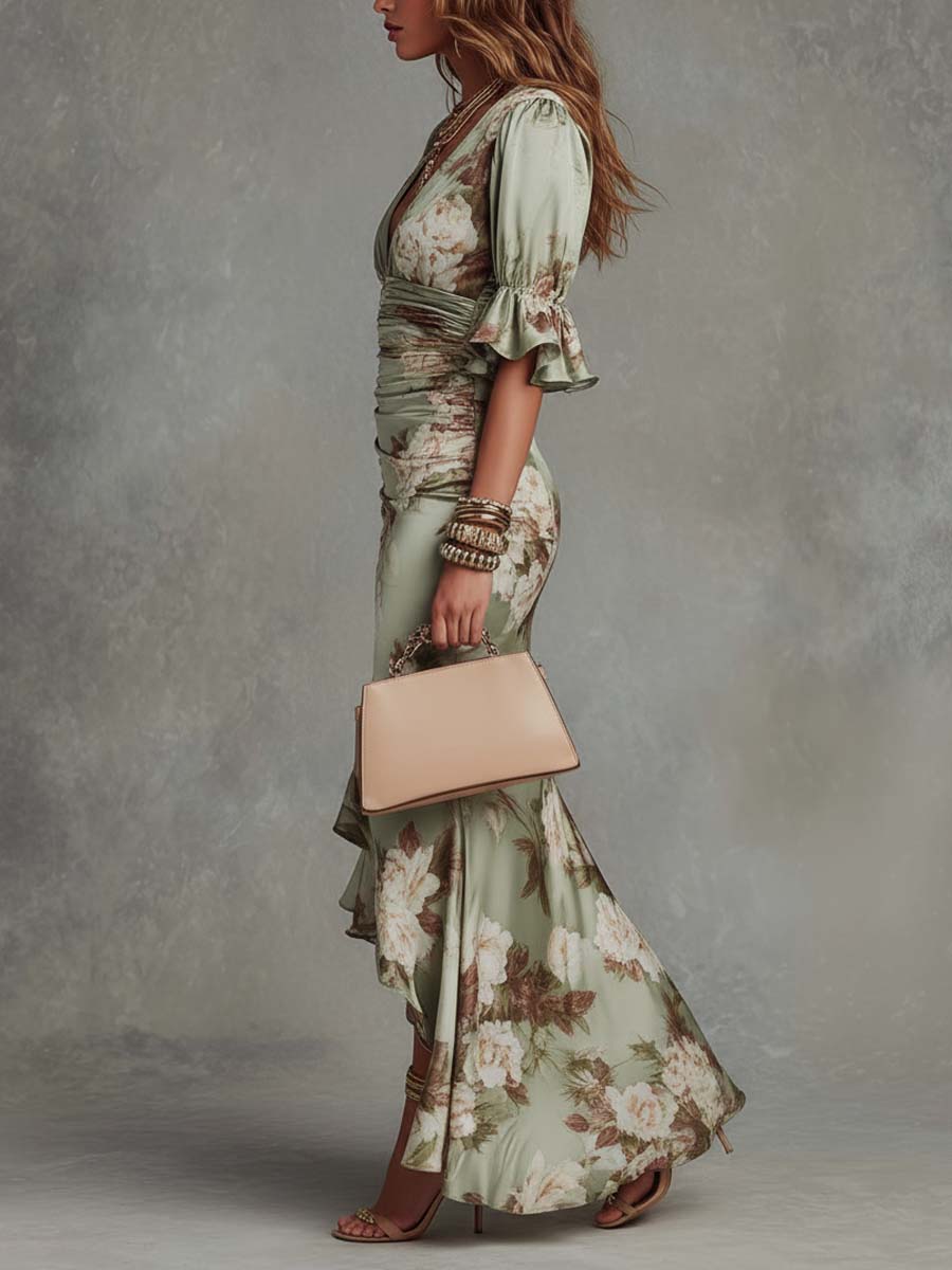 Alessia | Abito Midi Floreale con Scollo a V