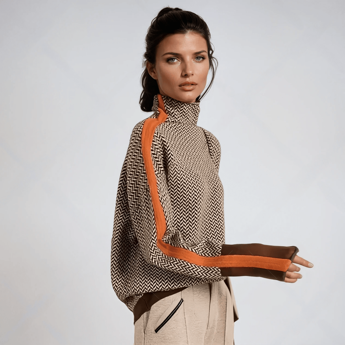 Vera | Maglione a Collo Alto con Strisce a Contrasto