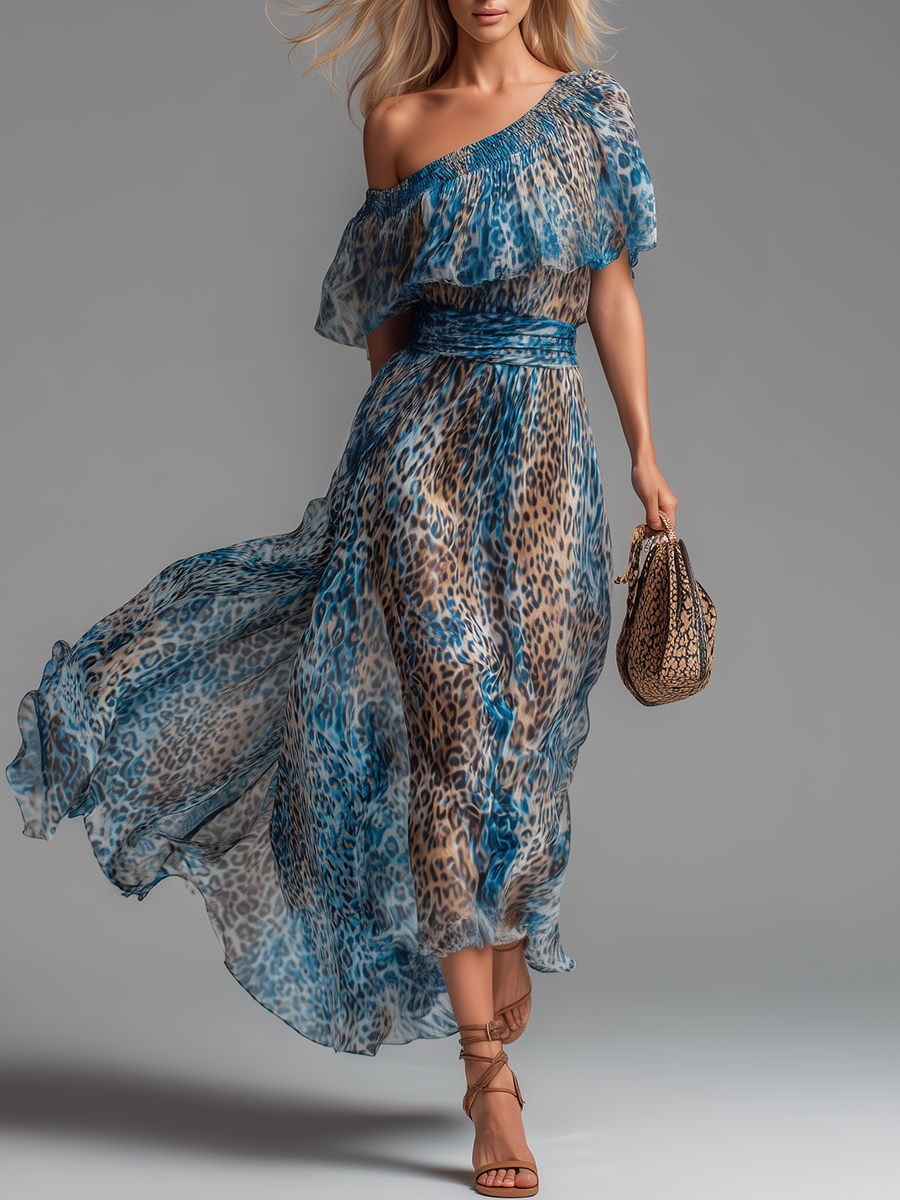Jade | Abito Maxi Monospalla Fantasia Animalier