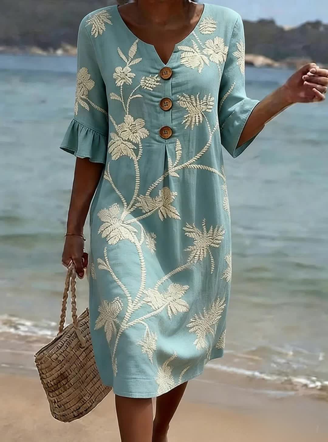 Serena | Abito da Mare con Motivo Botanico
