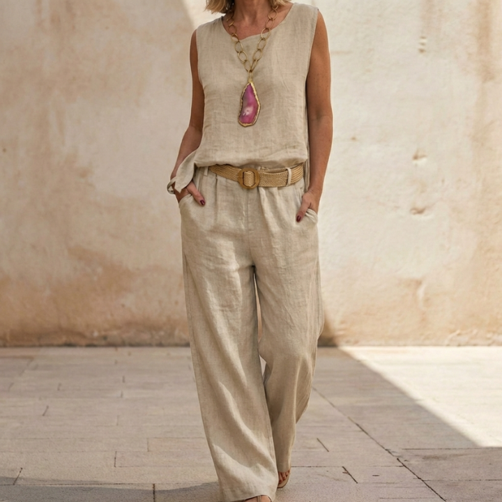 Livia | Completo Due Pezzi in Lino con Top Smanicato