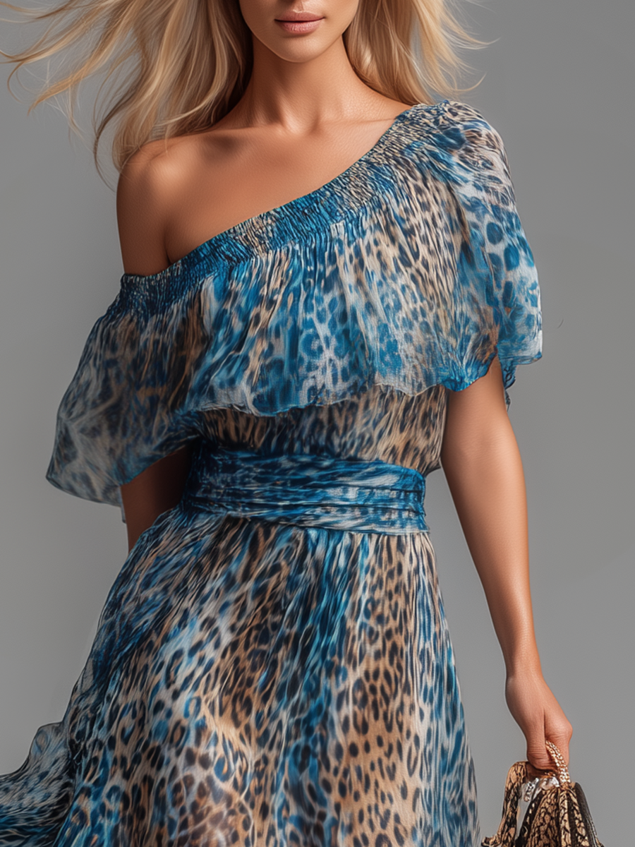 Jade | Abito Maxi Monospalla Fantasia Animalier