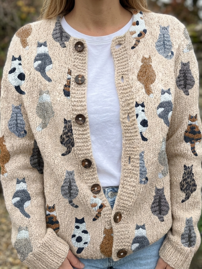 Allison | Cardigan con Fantasia di Gatti