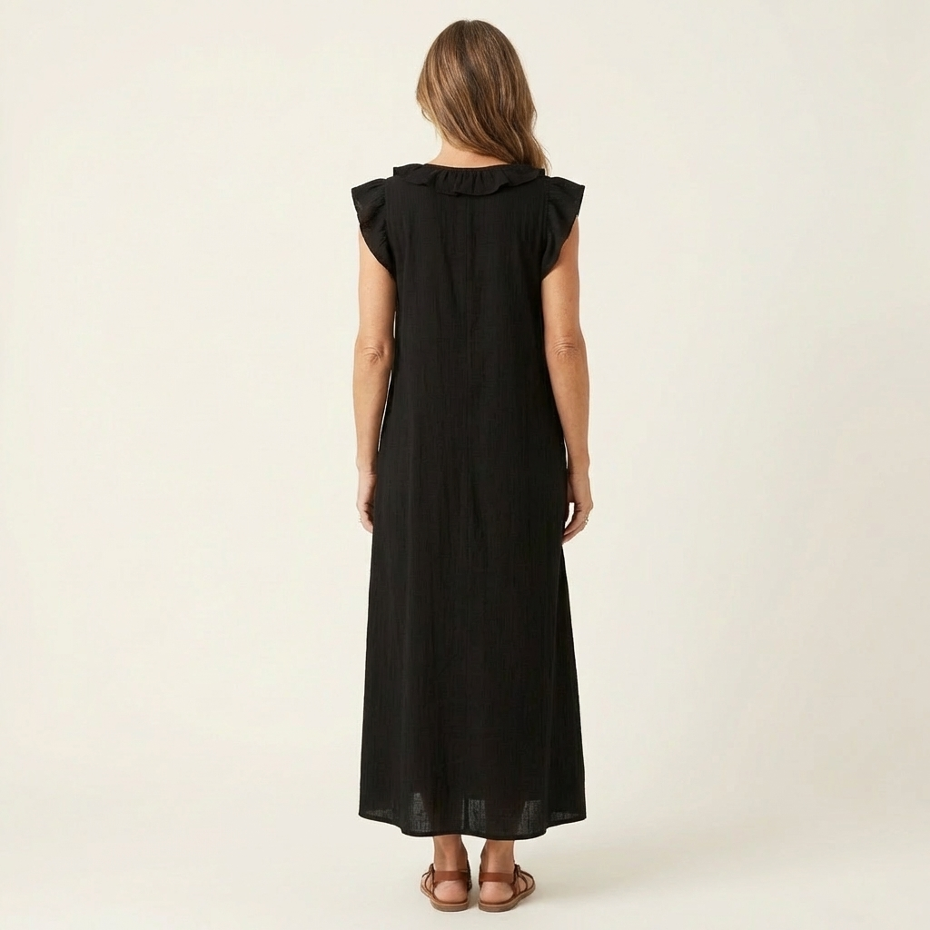 Pia | Abito Maxi con Volant e Scollo a V