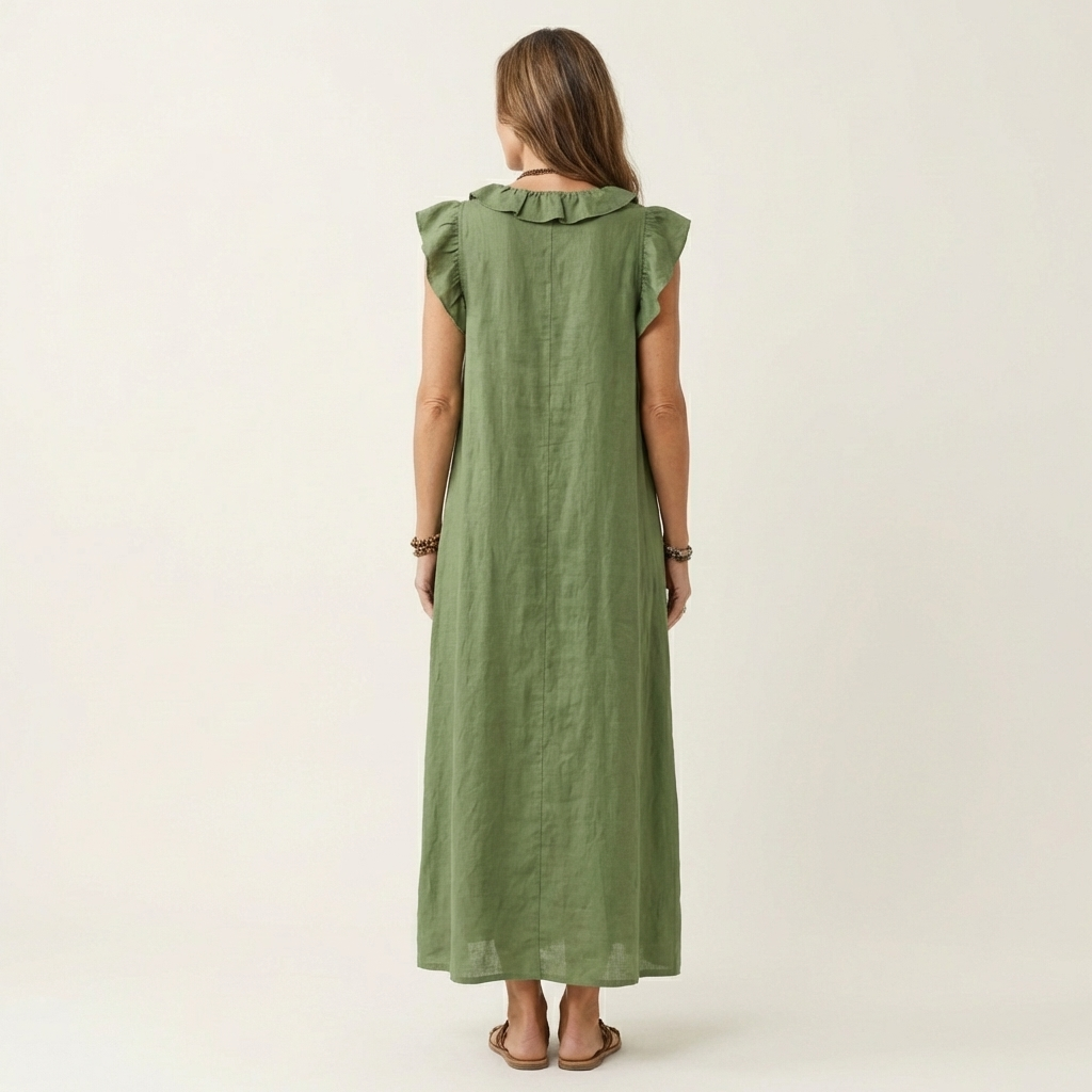Pia | Abito Maxi con Volant e Scollo a V