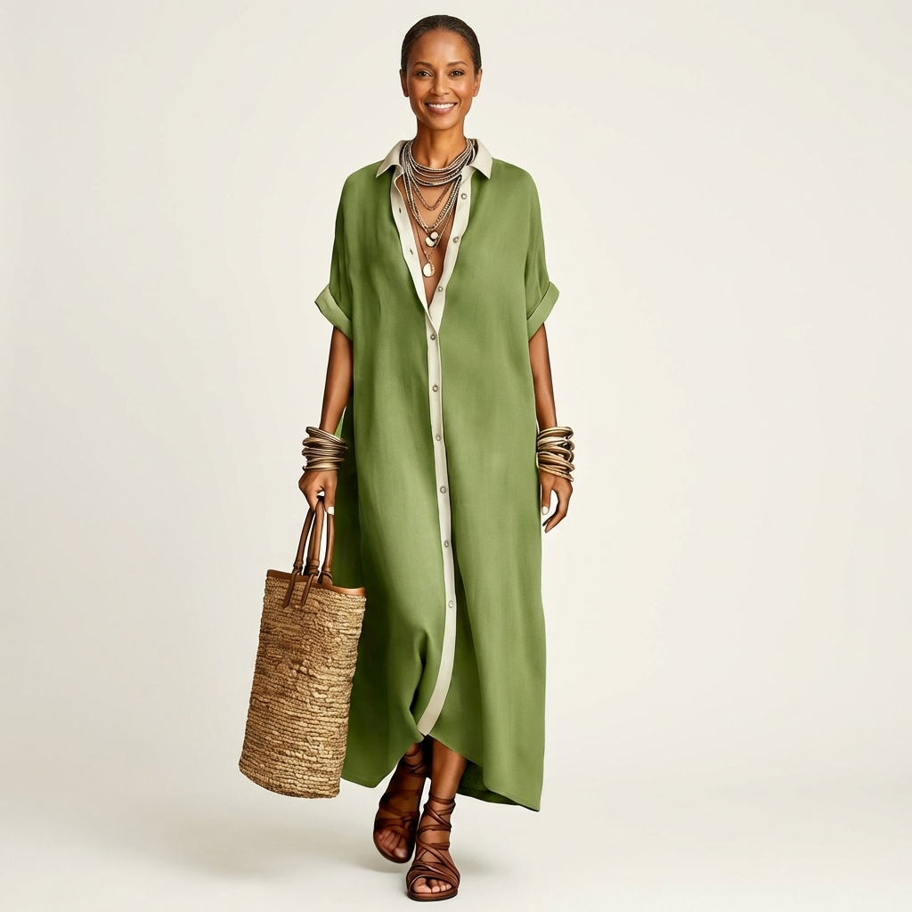 Andreia | Abito Camicia Maxi con Collo a Contrasto