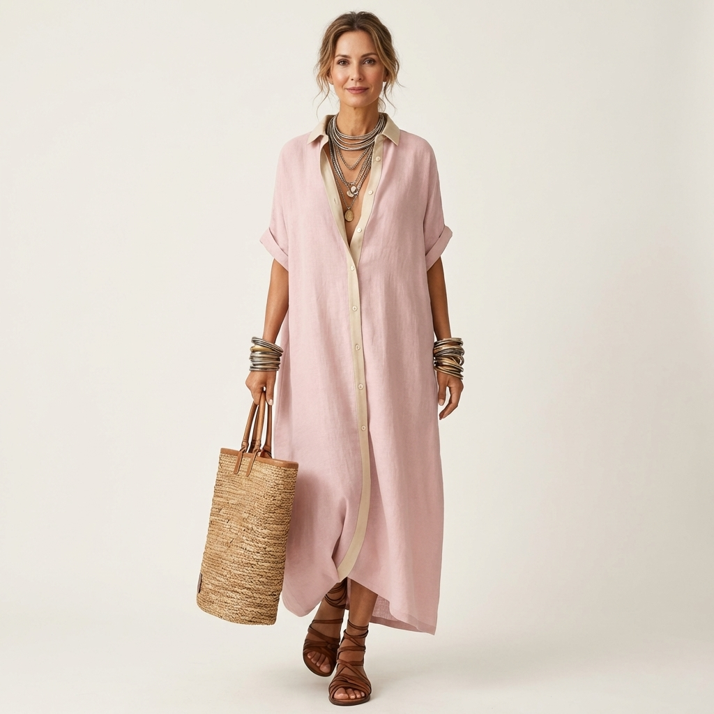 Andreia | Abito Camicia Maxi con Collo a Contrasto