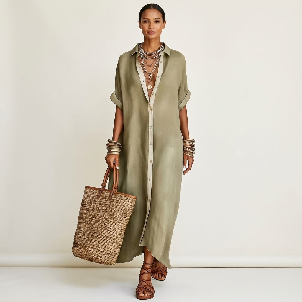 Andreia | Abito Camicia Maxi con Collo a Contrasto