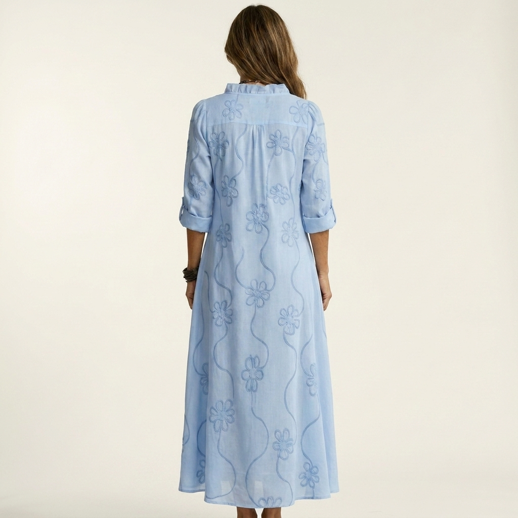 Elisabetta | Abito Maxi Ricamato con Colletto da Camicia