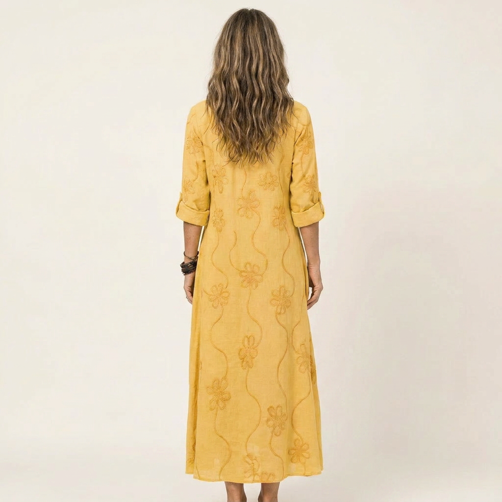 Elisabetta | Abito Maxi Ricamato con Colletto da Camicia