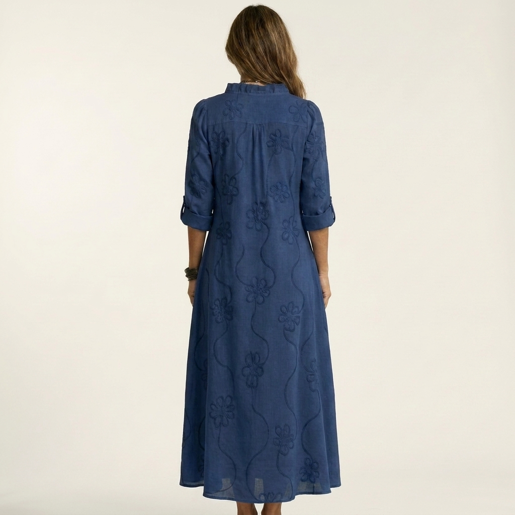 Elisabetta | Abito Maxi Ricamato con Colletto da Camicia