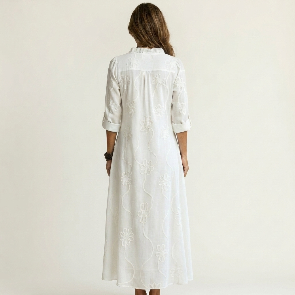Elisabetta | Abito Maxi Ricamato con Colletto da Camicia