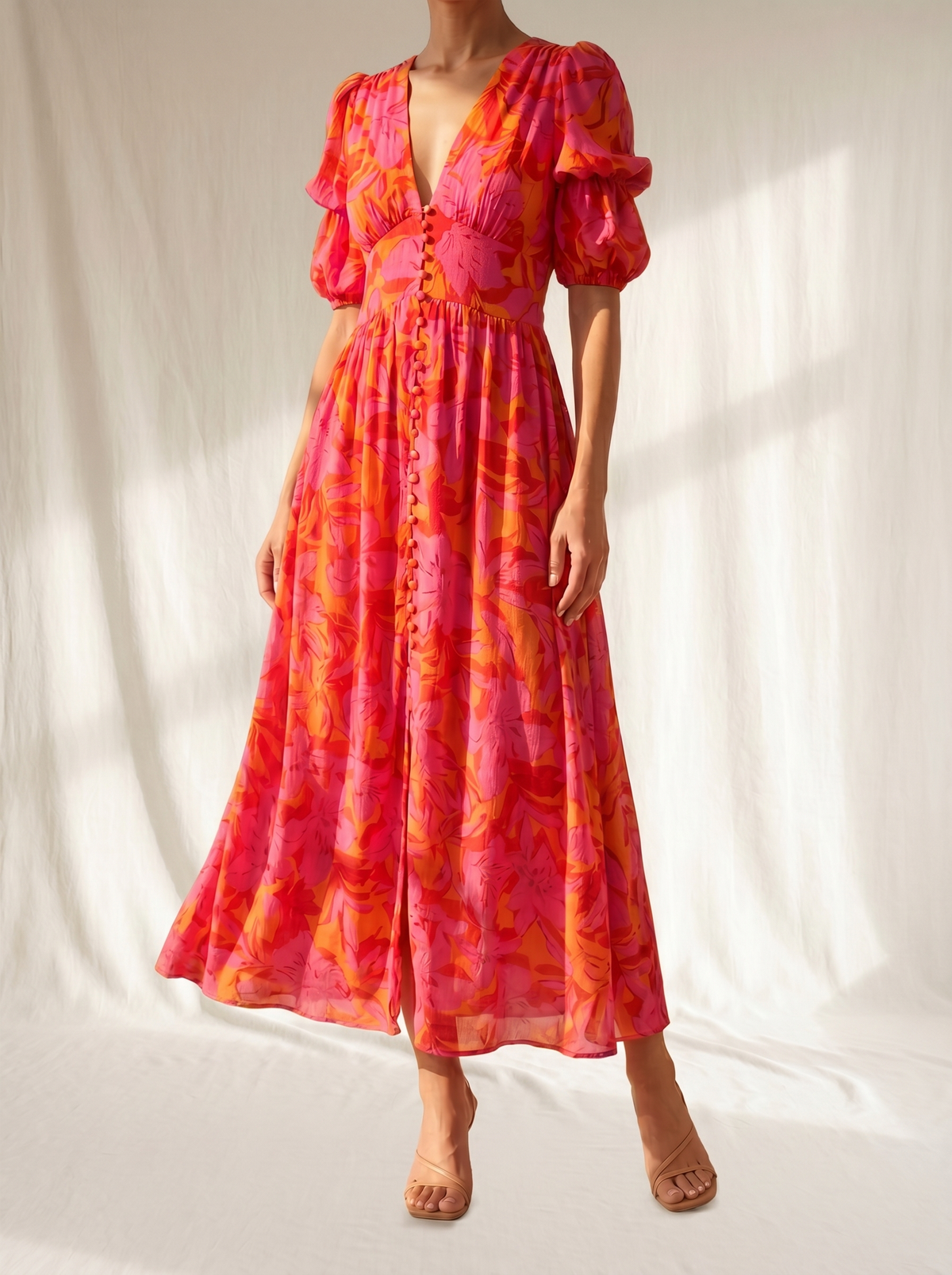 Esterina | Abito Midi Floreale con Scollo a V