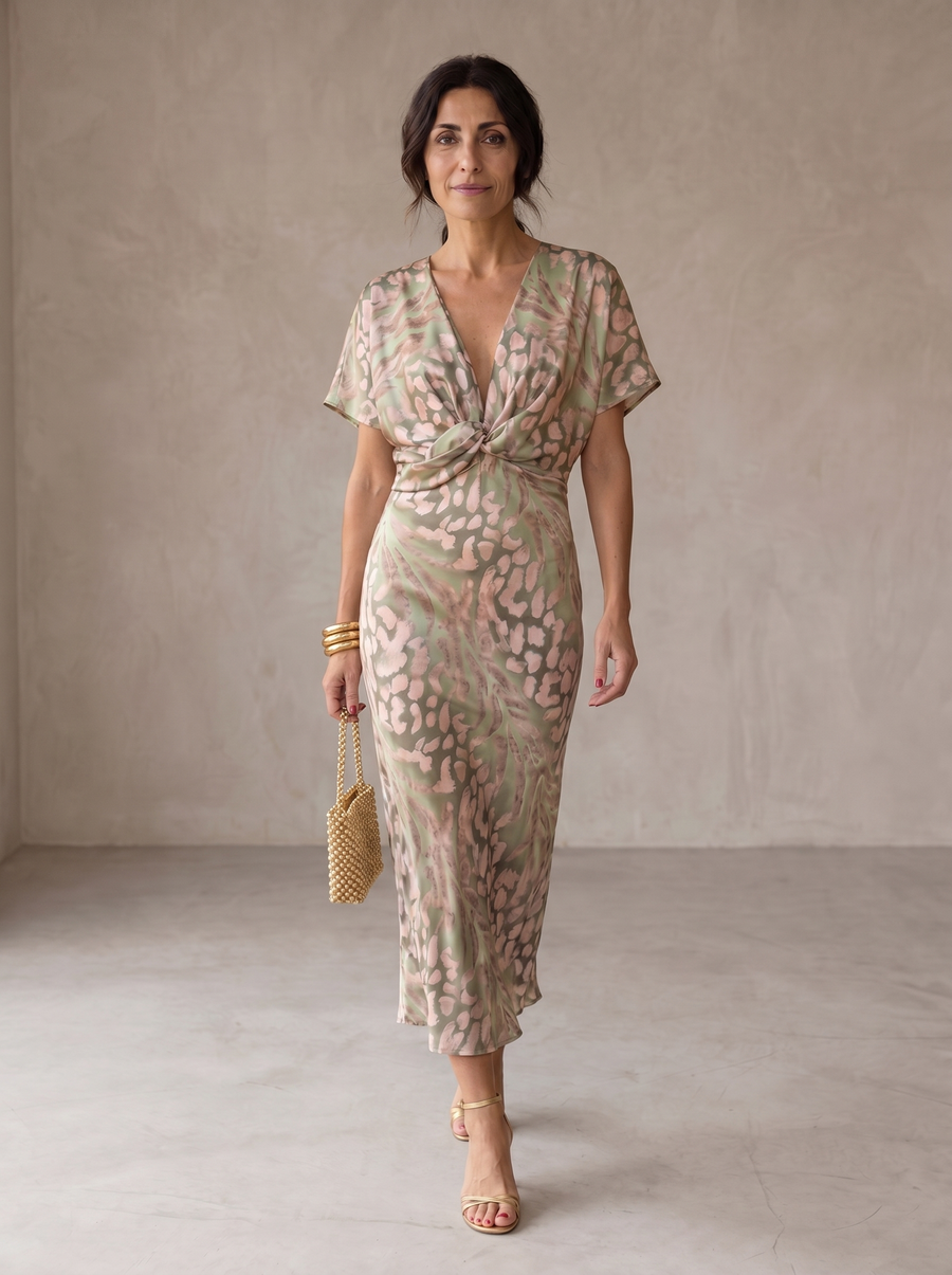 Irma | Abito Midi Drappeggiato con Scollo a V