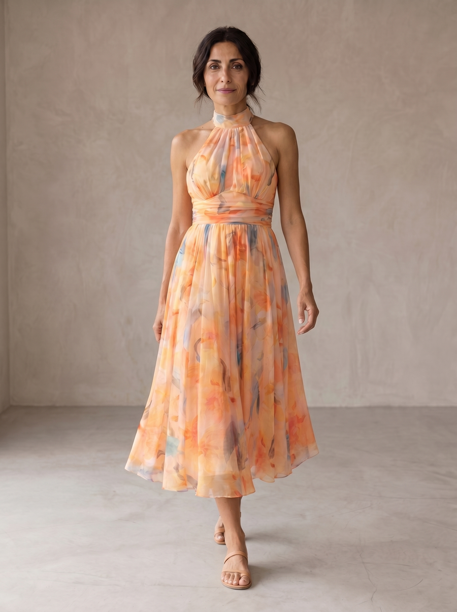 Saverina | Abito Lungo Halter con Stampa Artistica