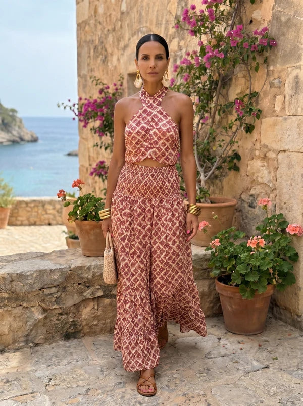 Bella | Completo Estivo con Top Halter e Gonna Lunga