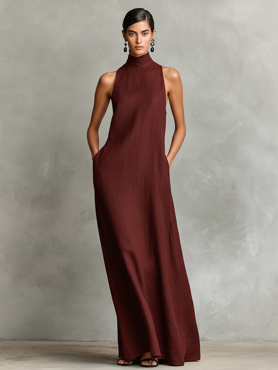 Fatima | Abito Maxi Minimalista con Collo Alto