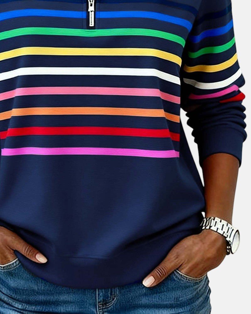 Elisse | Felpa a Righe con Mezza Zip