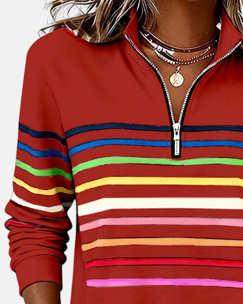 Elisse | Felpa a Righe con Mezza Zip