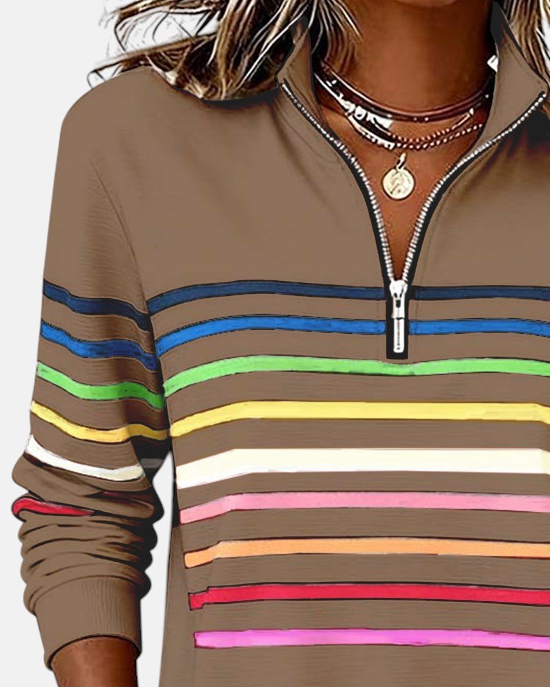 Elisse | Felpa a Righe con Mezza Zip