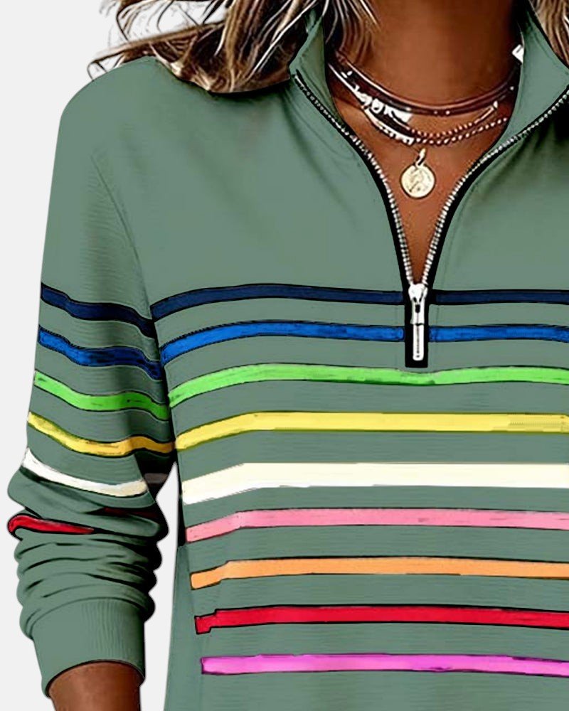 Elisse | Felpa a Righe con Mezza Zip